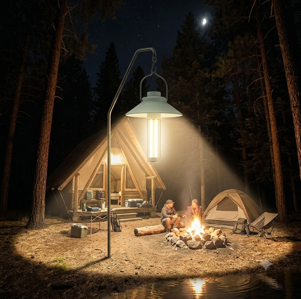 Rechargeable LED camping lantern for outdoor adventures and emergency lighting