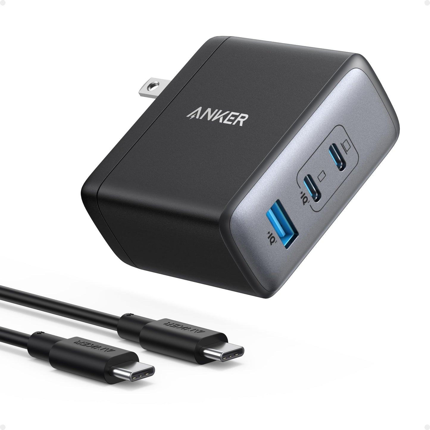 Anker Nano 100W GaN USB-C fast charger with three charging ports.