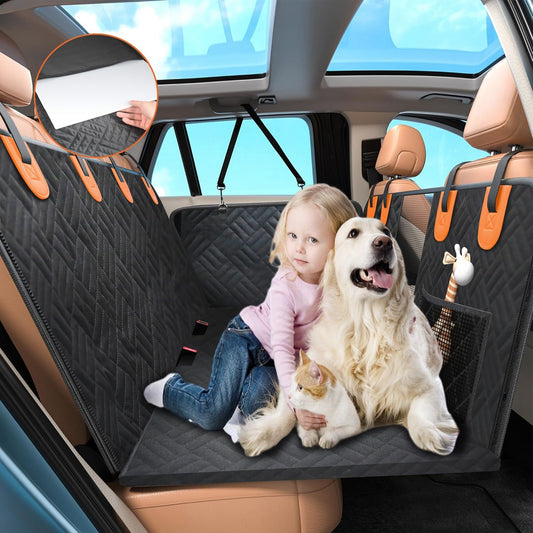 Waterproof dog car seat cover installed on rear seat