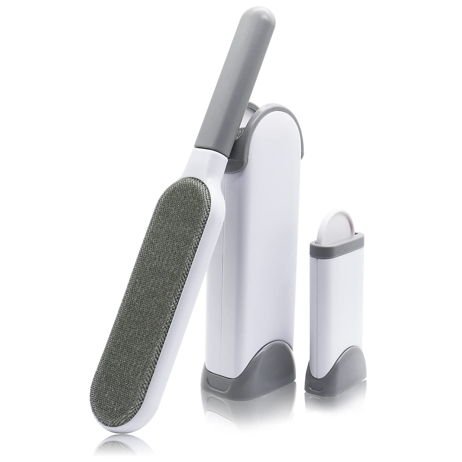 Reusable pet hair remover brush with self-cleaning base