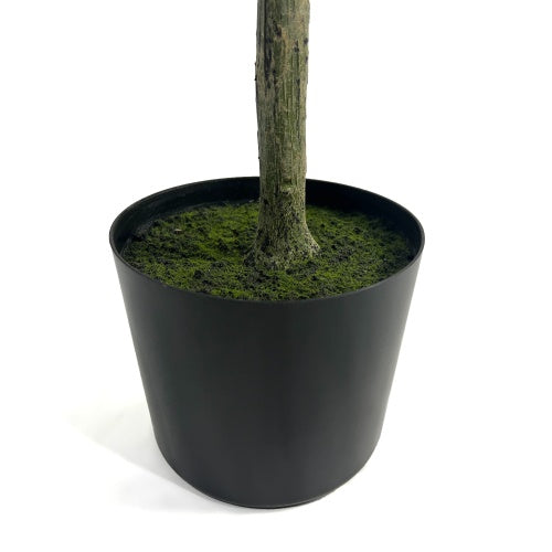 150 cm artificial olive tree in a decorative pot displayed in a modern living room