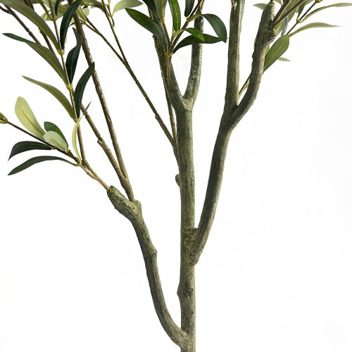 150 cm artificial olive tree in a decorative pot displayed in a modern living room