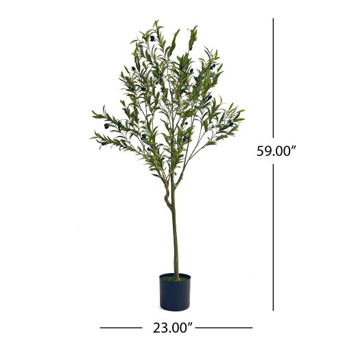 150 cm artificial olive tree in a decorative pot displayed in a modern living room