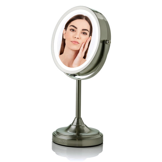 Illuminated vanity mirror for makeup application