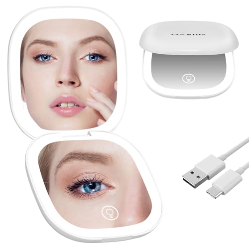 Compact rechargeable makeup mirror with LED lights