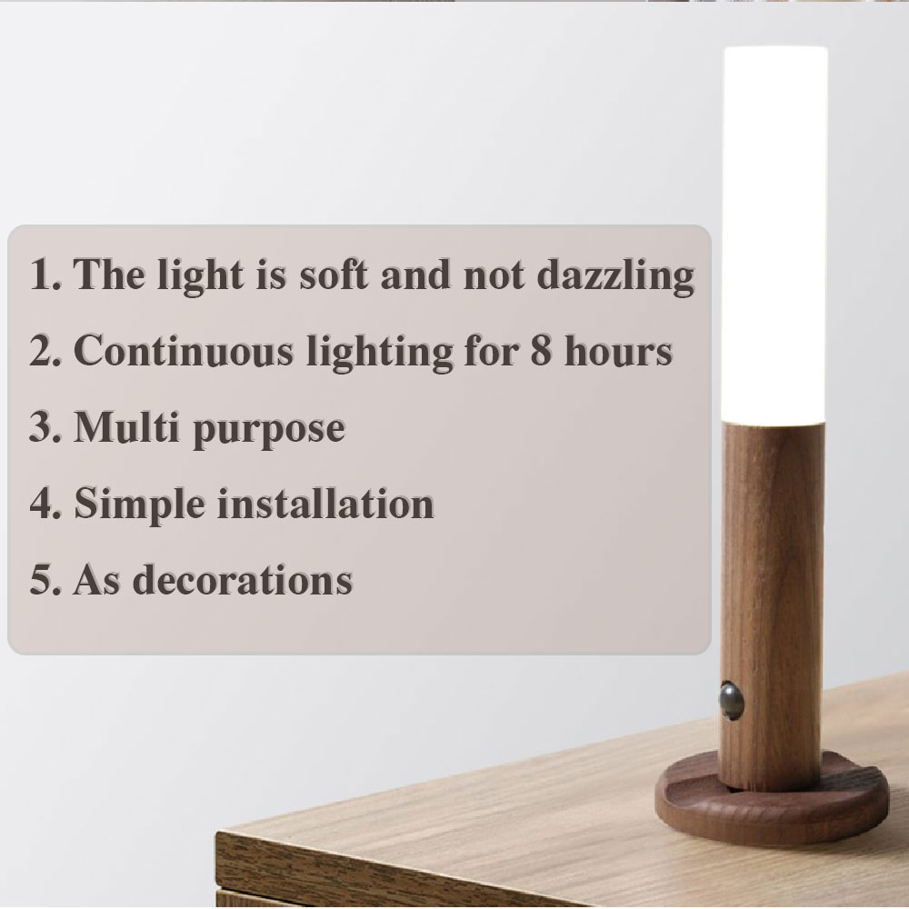 Rechargeable magnetic motion sensor LED night light installed beneath a kitchen cabinet