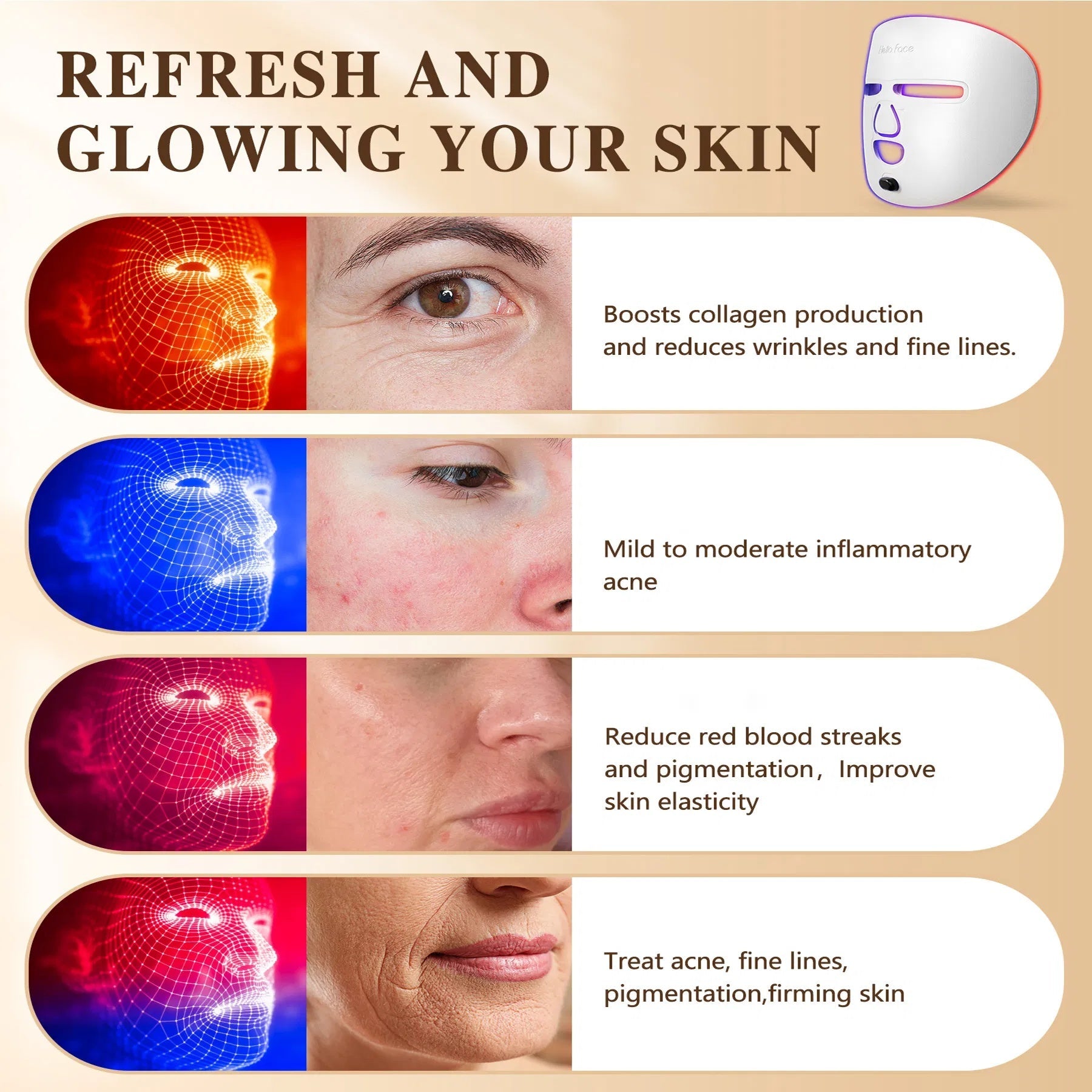 Flexible LED facial therapy mask with near infrared light