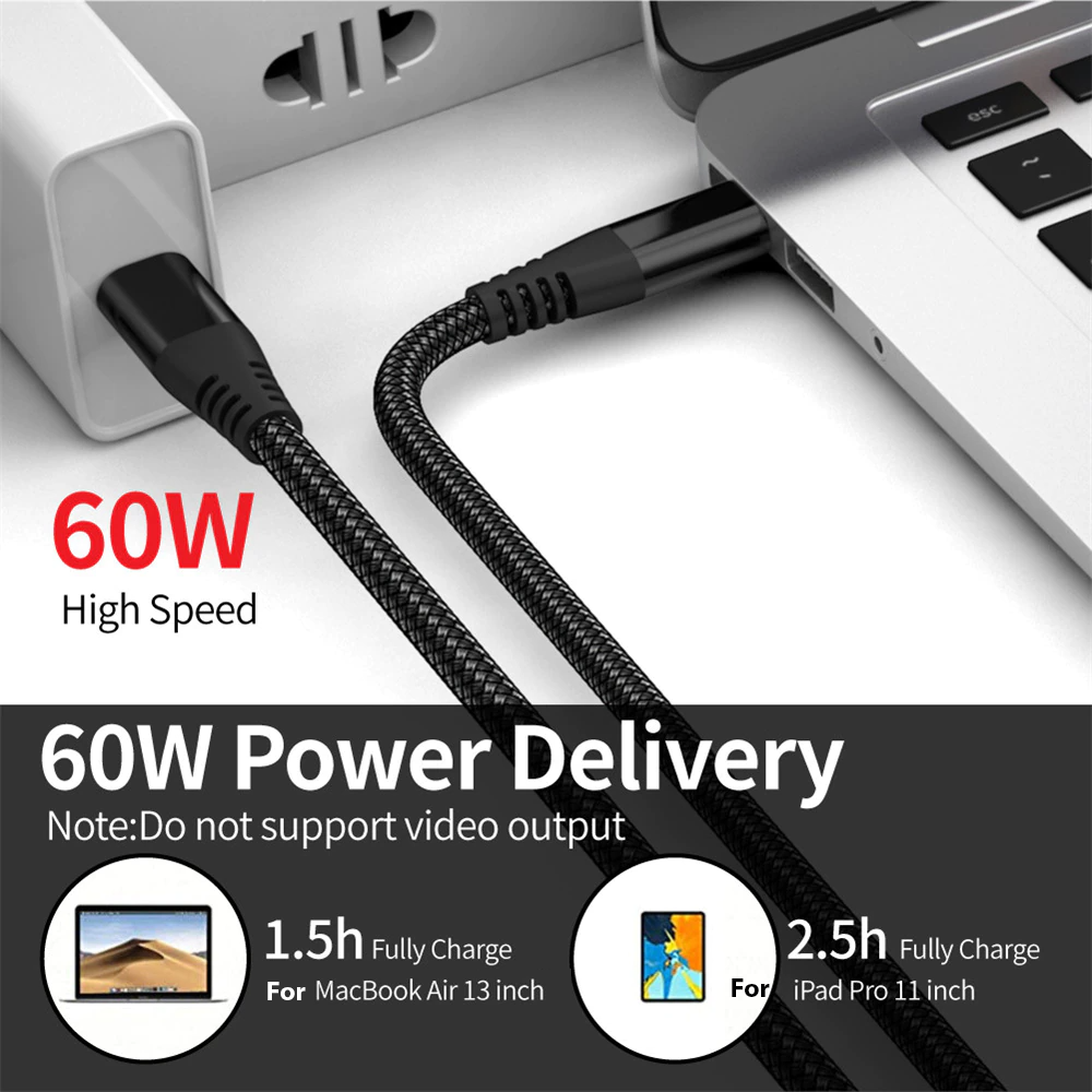 USB-C to USB-C charging cable for laptops and smartphones