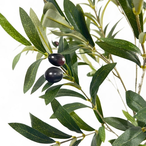 150 cm artificial olive tree in a decorative pot displayed in a modern living room