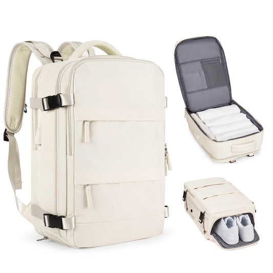 Large airline-approved travel backpack with laptop compartment and multiple storage pockets