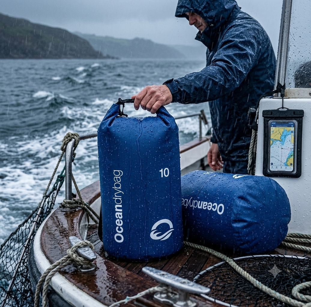Roll-top waterproof dry bag for boating