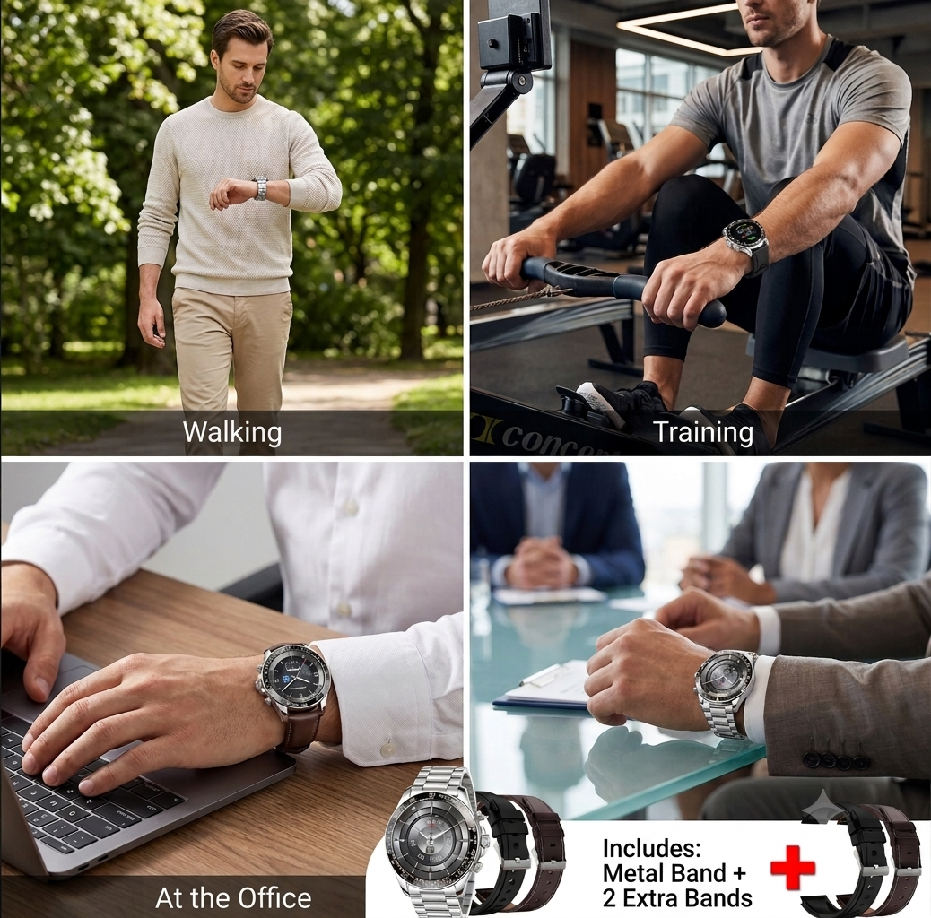 Premium Bluetooth smart watch with calling function and elegant metal design.