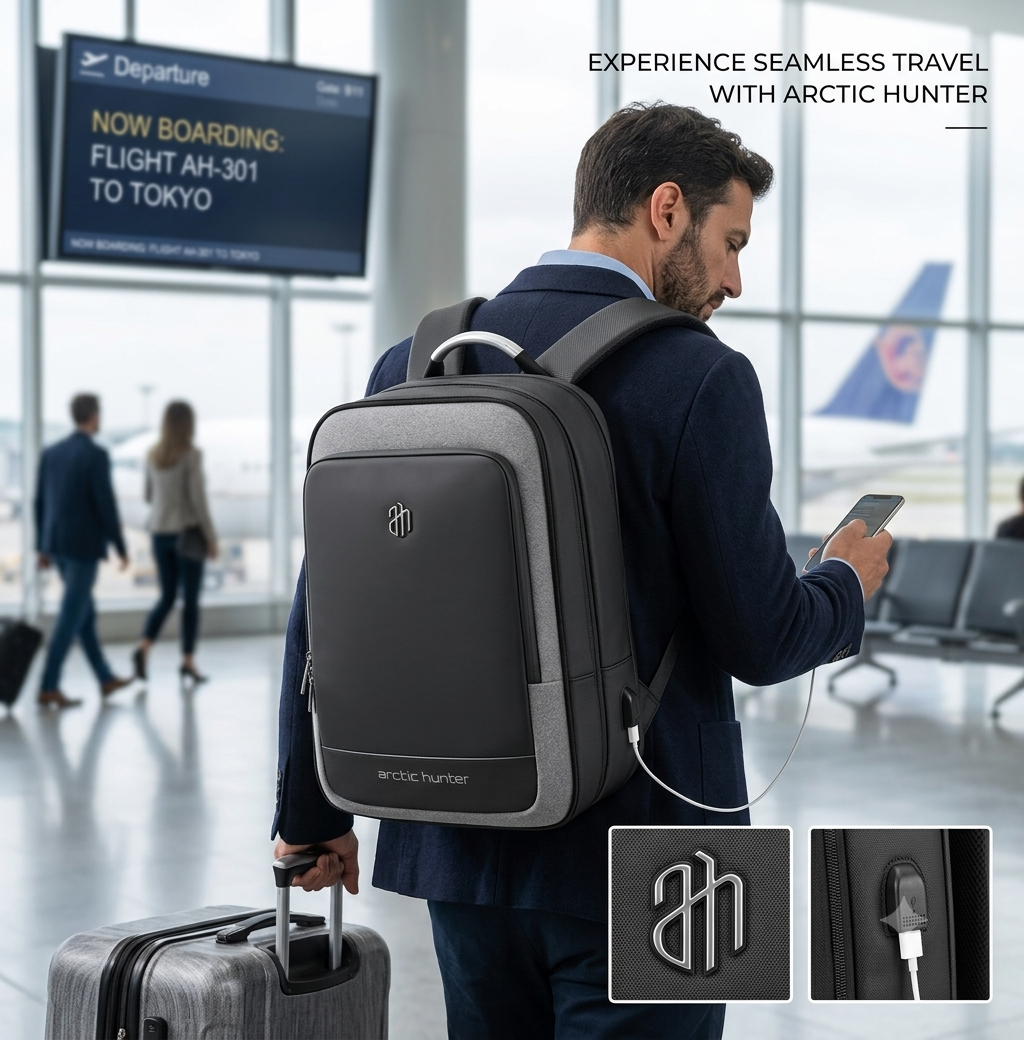 Premium waterproof business laptop backpack with modern minimalist design.