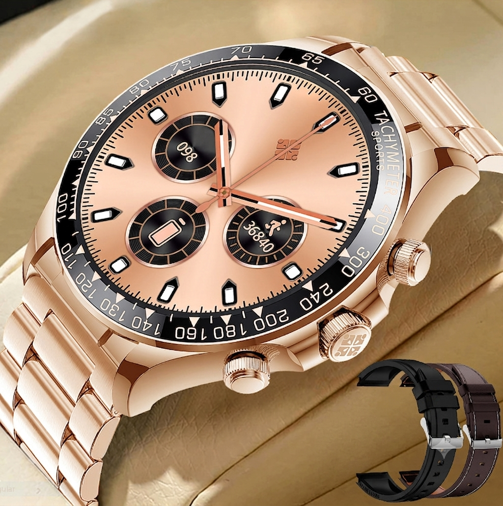 Premium Bluetooth smart watch with calling function and elegant metal design.