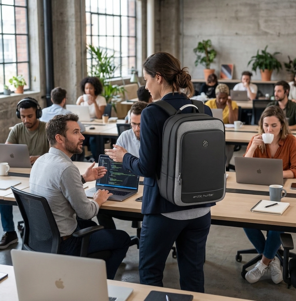 Premium waterproof business laptop backpack with modern minimalist design.