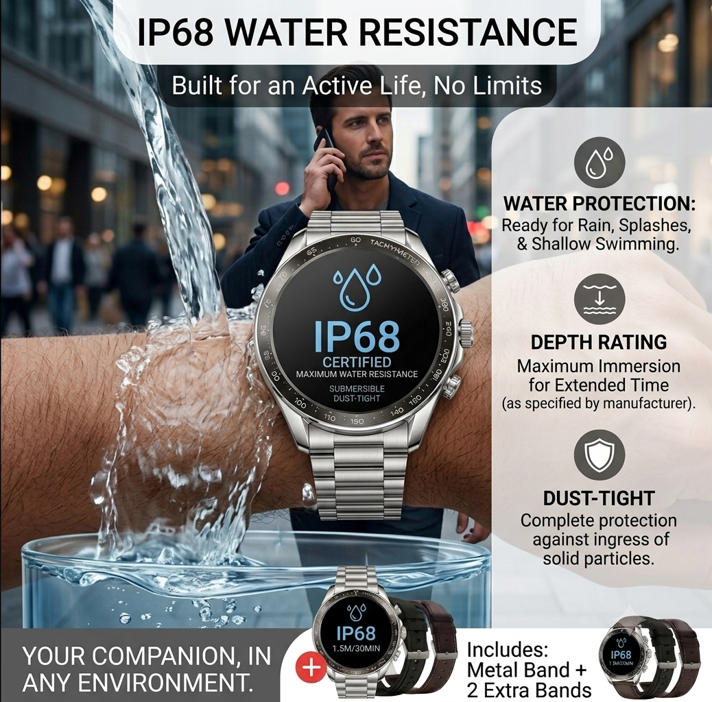 Premium Bluetooth smart watch with calling function and elegant metal design.