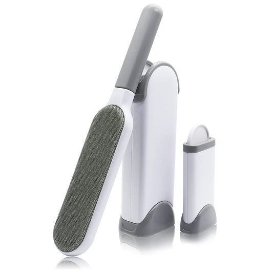 Reusable pet hair remover brush with self-cleaning base