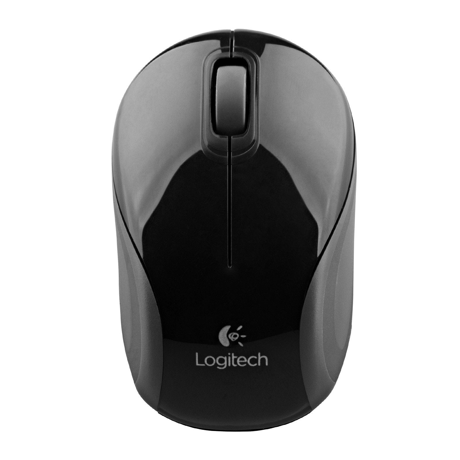 Logitech M187 wireless mini mouse front view in black