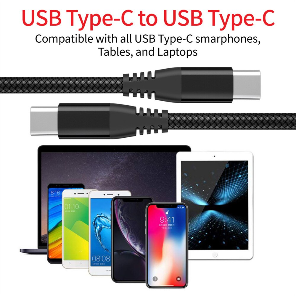 USB-C to USB-C charging cable for laptops and smartphones