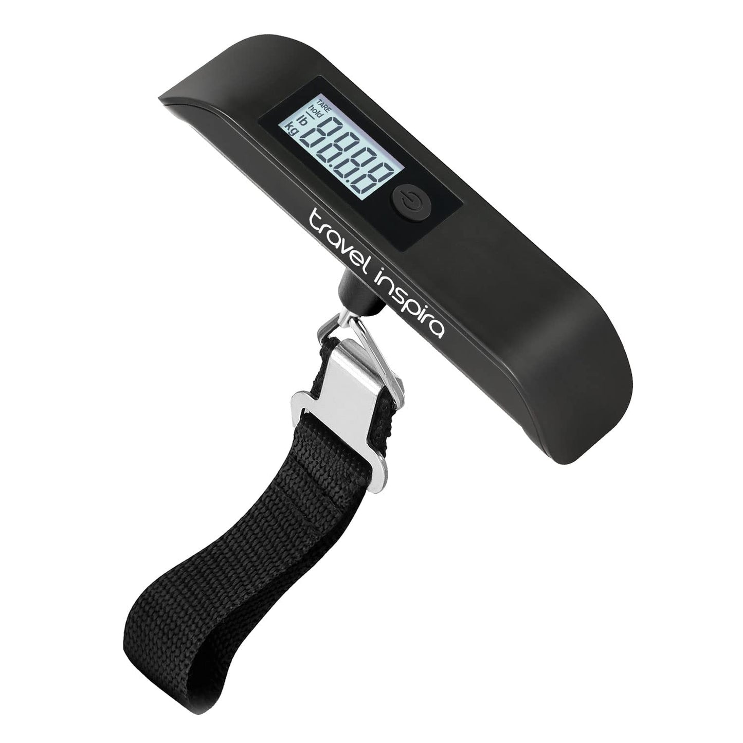 Travel Inspira digital luggage scale weighing a suitcase with a backlit LCD display